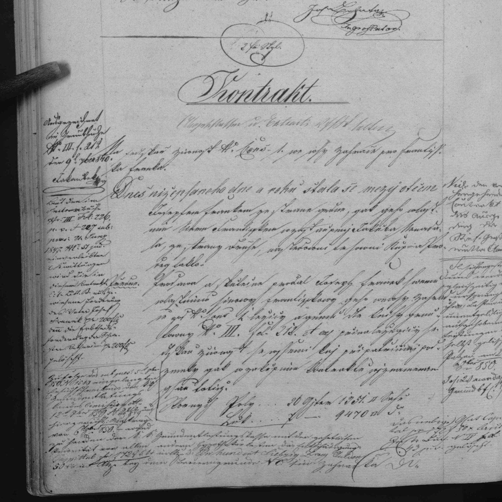 Začátek české kupní smlouvy z 29. února 1840 mezi Václavem a Františkem Francíkovými k hospodářství Zahrádka N11